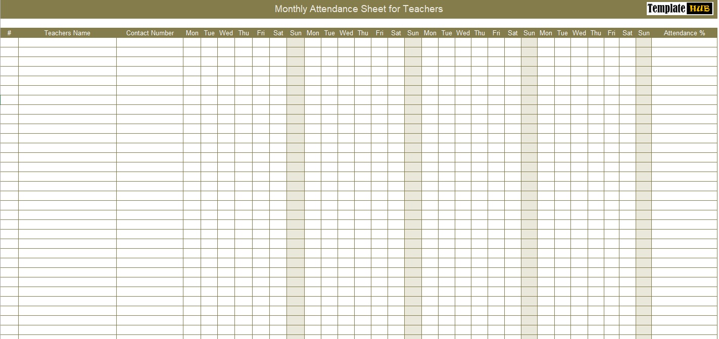 Monthly Attendance Sheet for Teachers 02