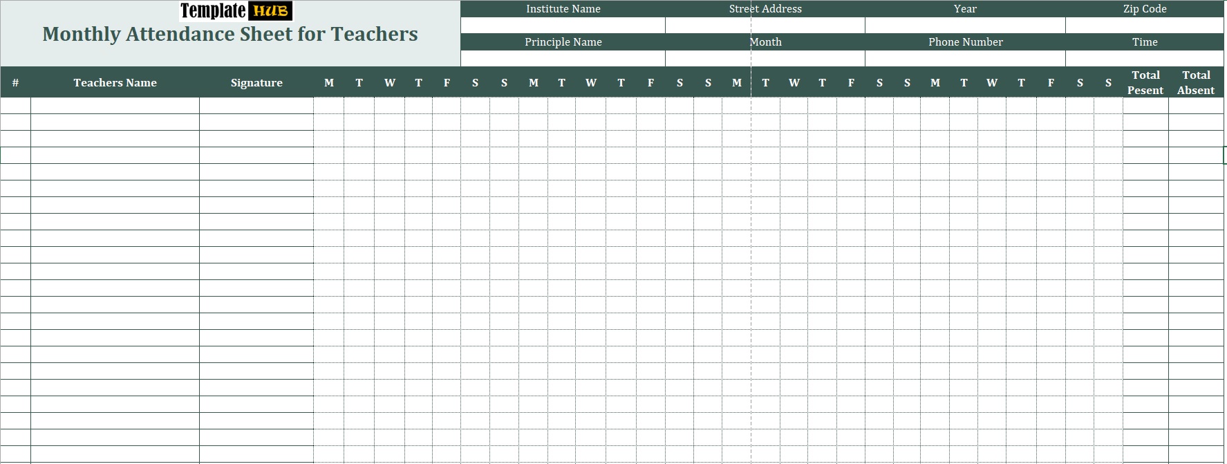 Monthly Attendance Sheet for Teachers 03