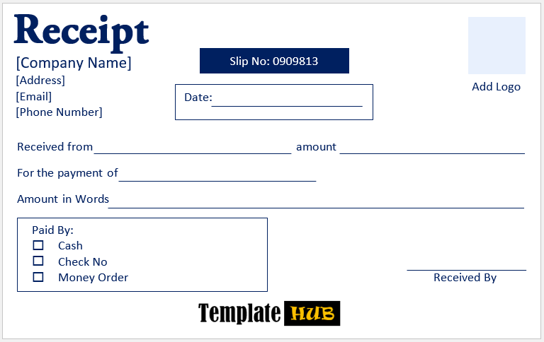 Printable Receipt Template – Blue Theme