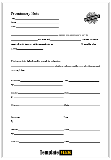 Promissory Note Template – Modifiable Format