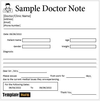 Sample Doctor Note – Customizable Format