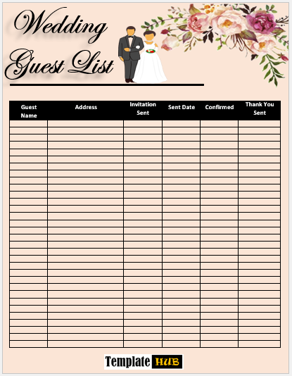 10 Free Wedding Guest List Templates - TemplateHub