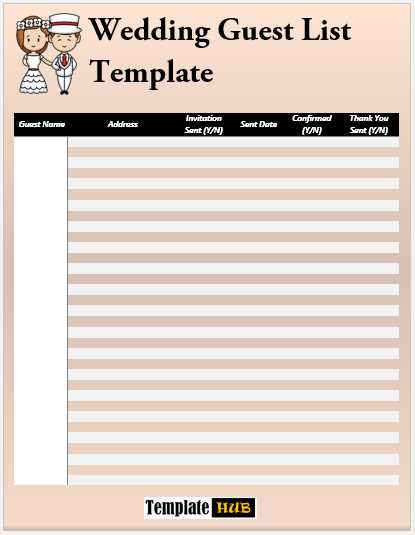 Wedding Guest List Template – Simple Layout