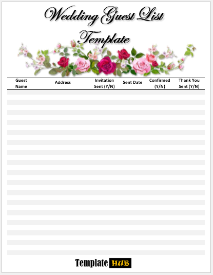 Wedding Guest List Template – Floral Theme