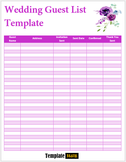 Free Wedding Guest List Template 04
