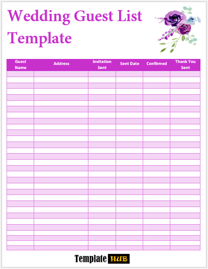 Wedding Guest List Template – Colorful Theme