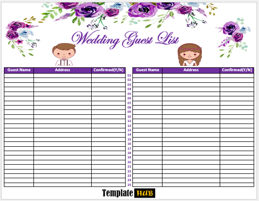Free Wedding Guest List Template 05