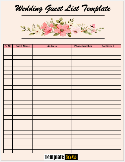 Free Wedding Guest List Template 08