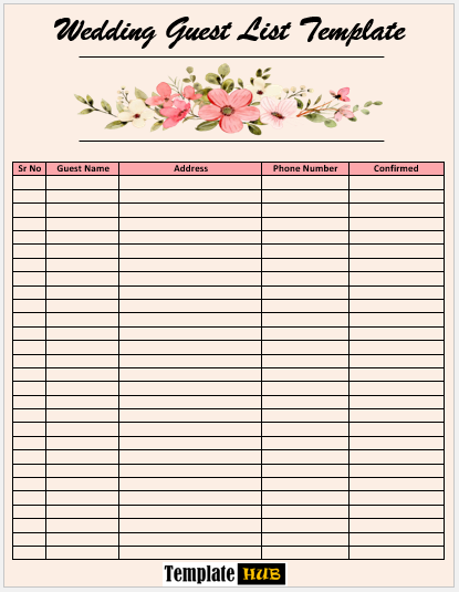 Wedding Guest List Template – Guest Invitation Tracker