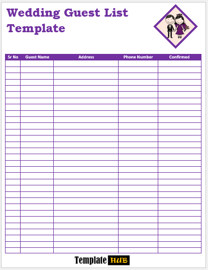 Free Wedding Guest List Template 09