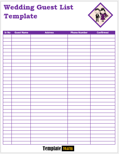 Wedding Guest List Template – White and Purple