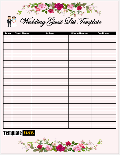 Free Wedding Guest List Template 10