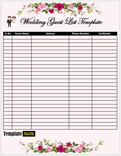 Wedding Guest List Template – Floral Border