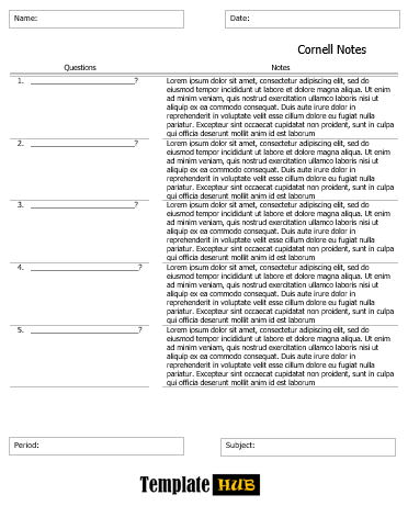 Cornell Notes Template – Simple Format