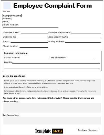 Employee Complaint Form Template – Editable Layout