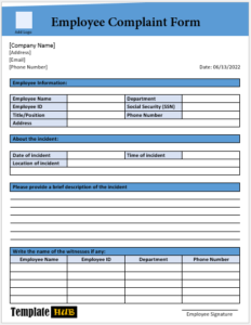 10 Free Employee Complaint Form Templates - MS Word Format
