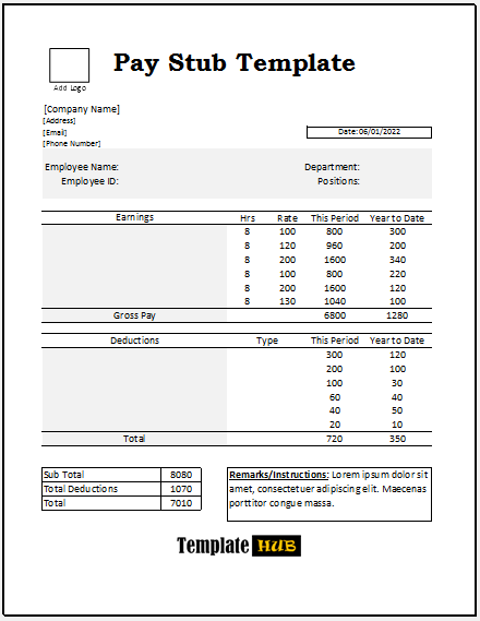 Free Pay Stub Template 07