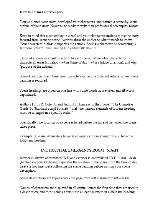 Shooting Script Template Word