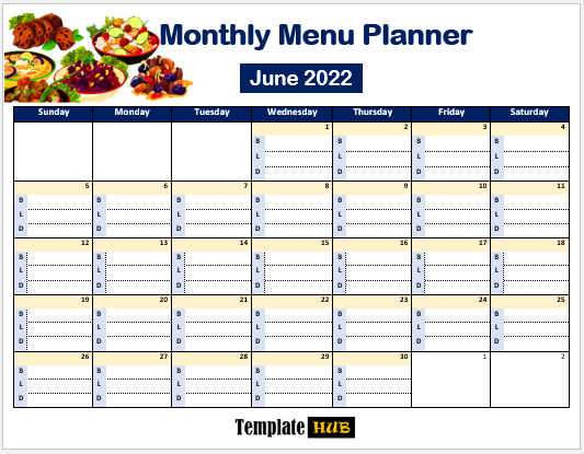 Menu Planner Template – Blue and Off White Theme