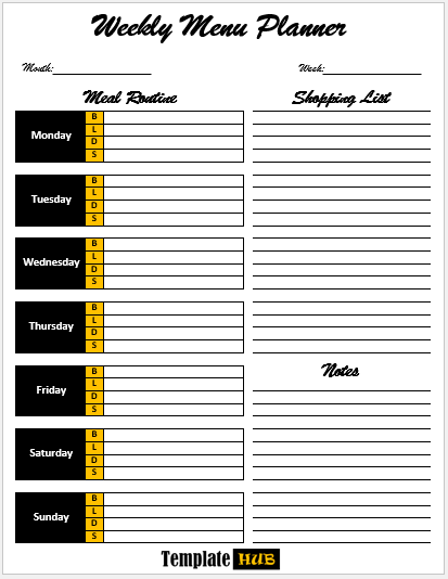 Menu Planner Template – Yellow and Black Theme