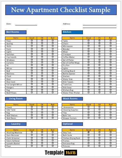 New Apartment Checklist Sample – Blue and Yellow Theme
