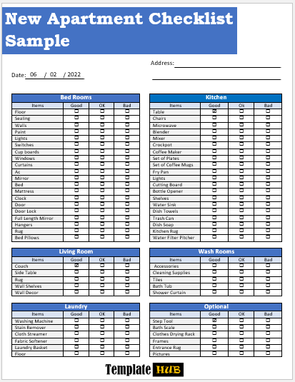 New Apartment Checklist Sample – Blue and Gray Theme