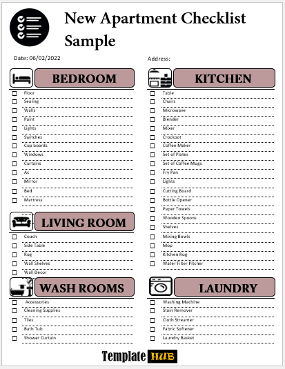 New Apartment Checklist Sample – Excellent Format