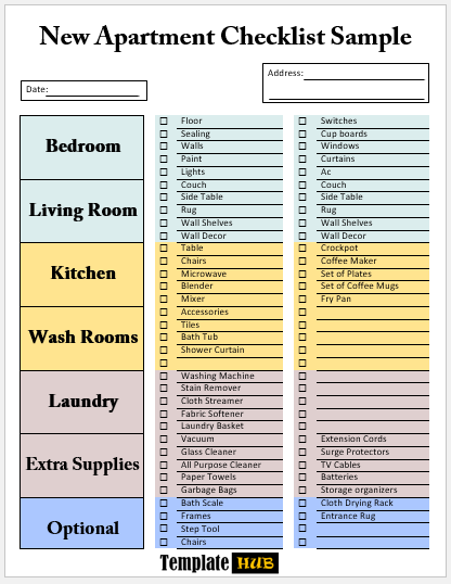 New Apartment Checklist Sample – Colored Background