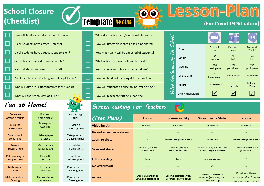 Lesson Plan Templates for COVID-19 Situations – Colored Background