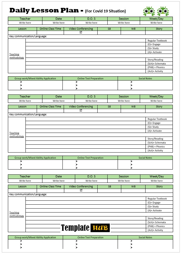 Lesson Plan Templates for COVID-19 Situations – Green Theme