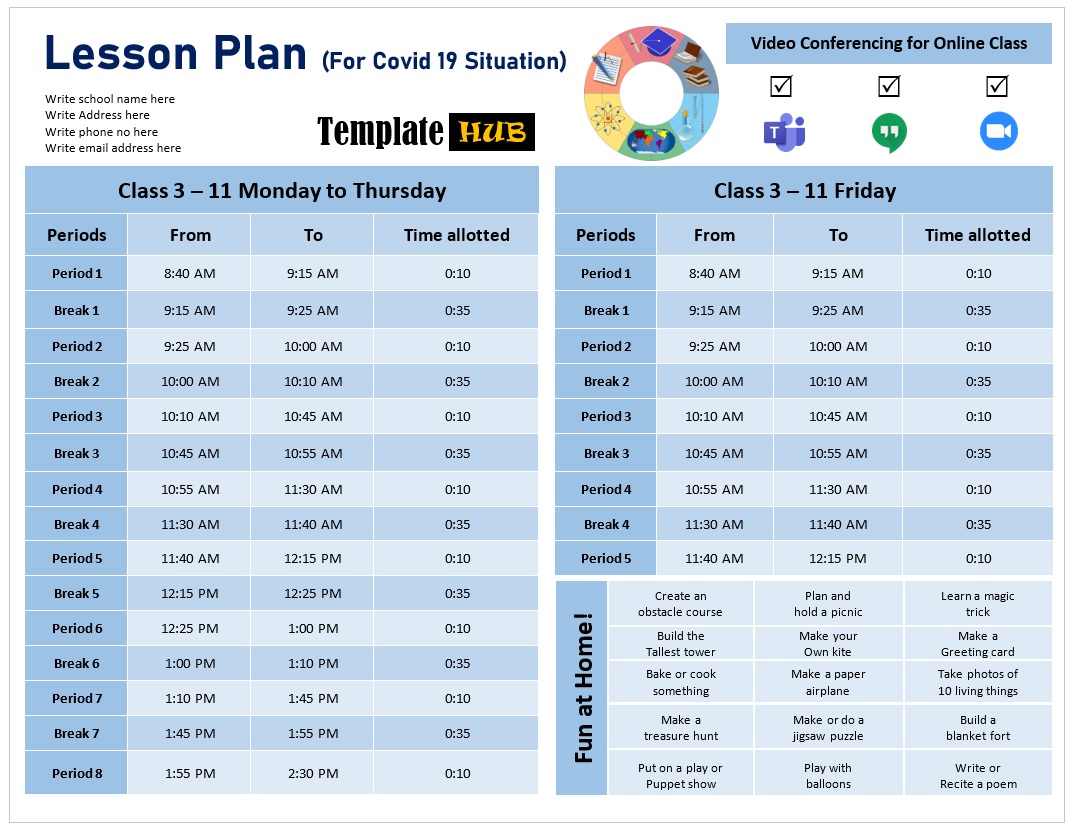 Lesson Plan Templates for COVID-19 Situations – Blue Theme