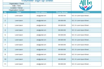 volunteer sign up sheet template 10