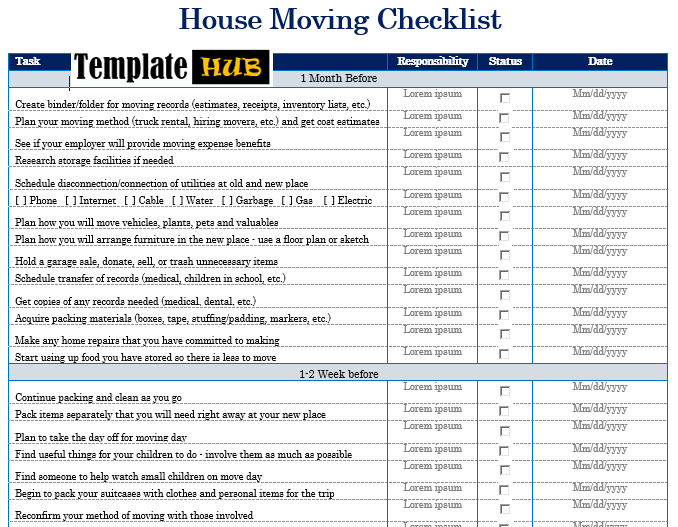 Free House Moving Checklist Sample – Blue Theme