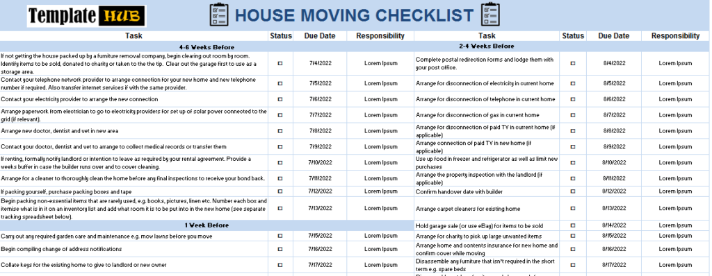 Free House Moving Checklist Sample – Quality Layout