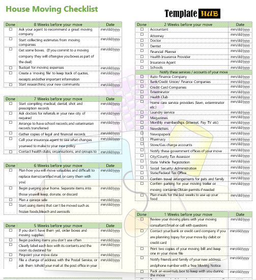 Free House Moving Checklist Sample – Green Theme