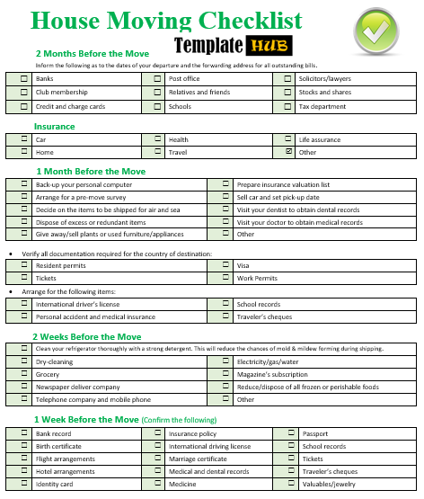 House Moving Checklist Sample Feature