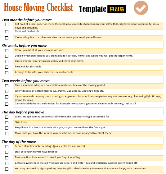 Free House Moving Checklist Sample – Fillable Layout