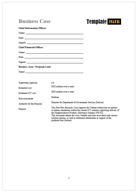 Business Case Template – Simple Format