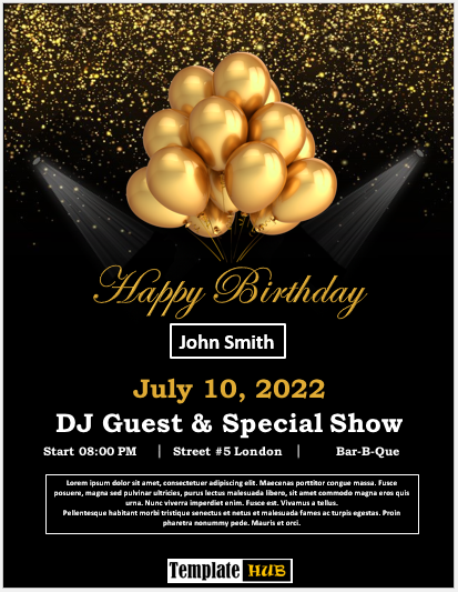 Birthday Flyer Design Template – Golden and Black Theme