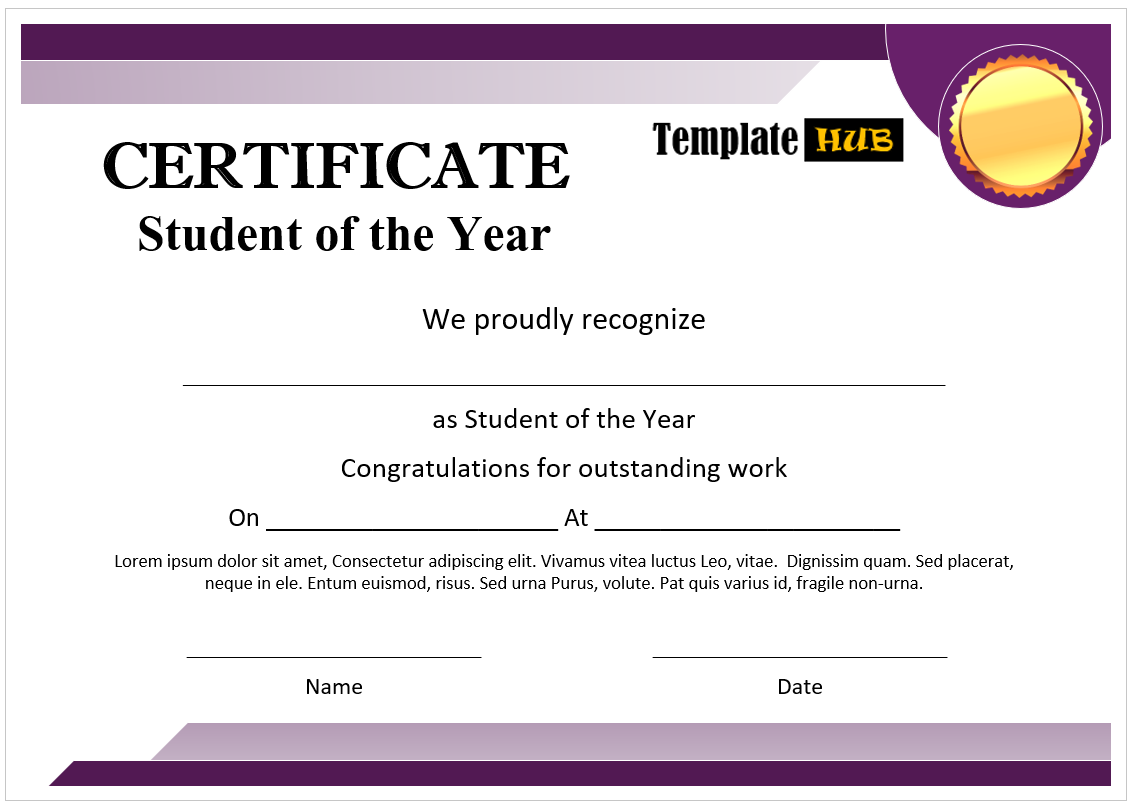 Student of the Year Certificate Template – Simple Layout