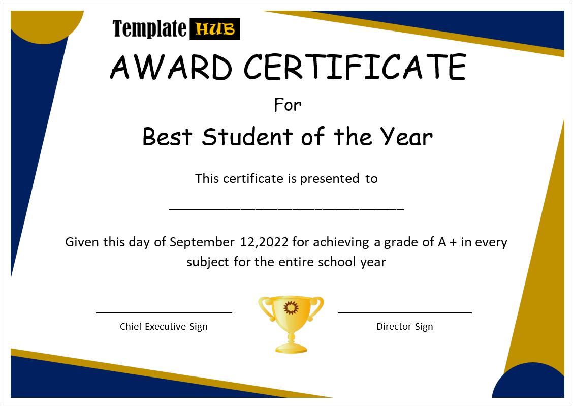 Student of the Year Certificate Template – Blue and White Theme