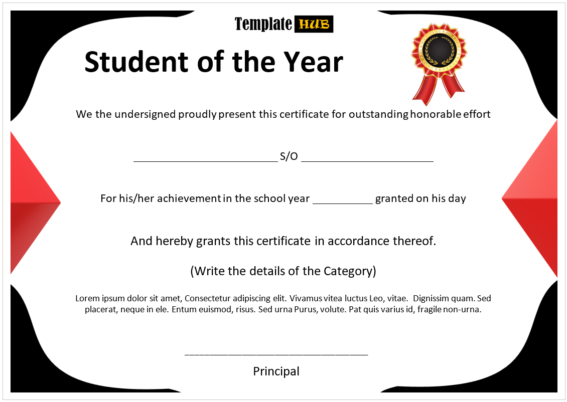 Student of the Year Certificate Template – Red Black and White