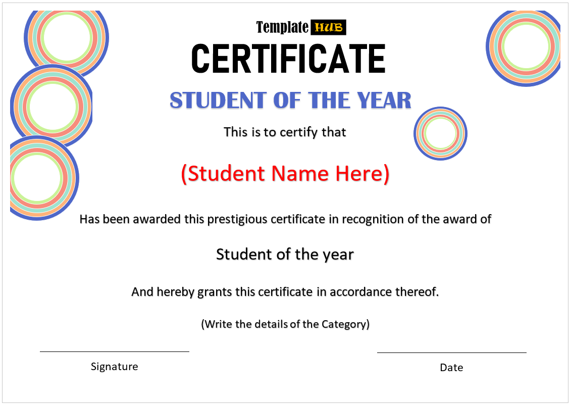 Student of the Year Certificate Template – Colored Circle Background