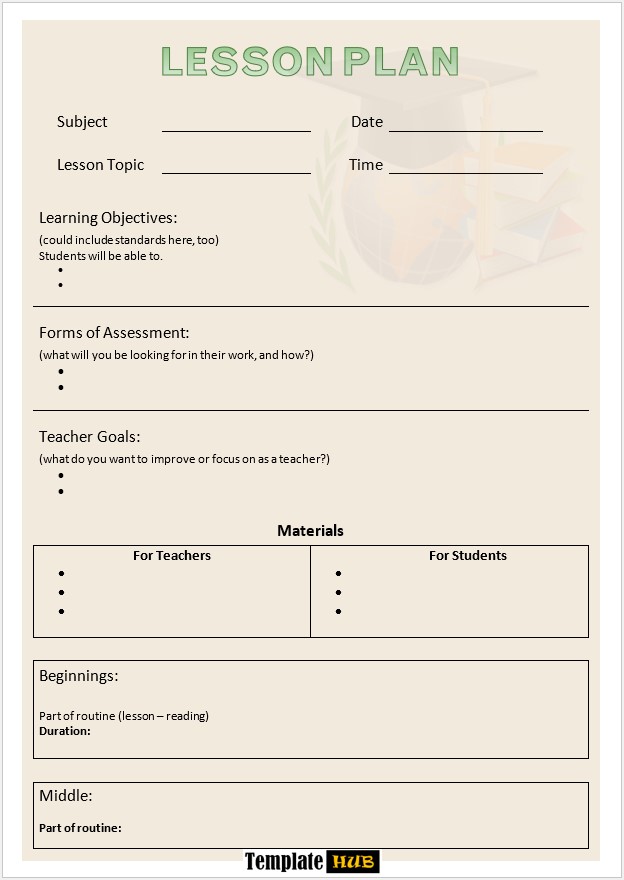 Lesson Plan Template – Fillable Format