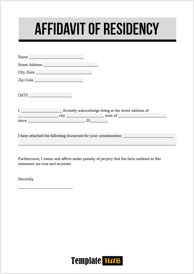 Sample Affidavit Form – For Residency