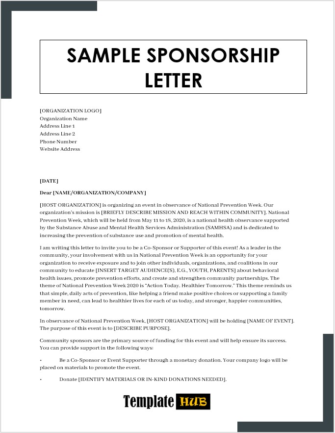 Sample Sponsorship Letter – Fillable Layout