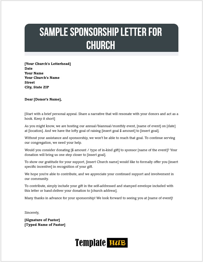 Sample Sponsorship Letter – For Church