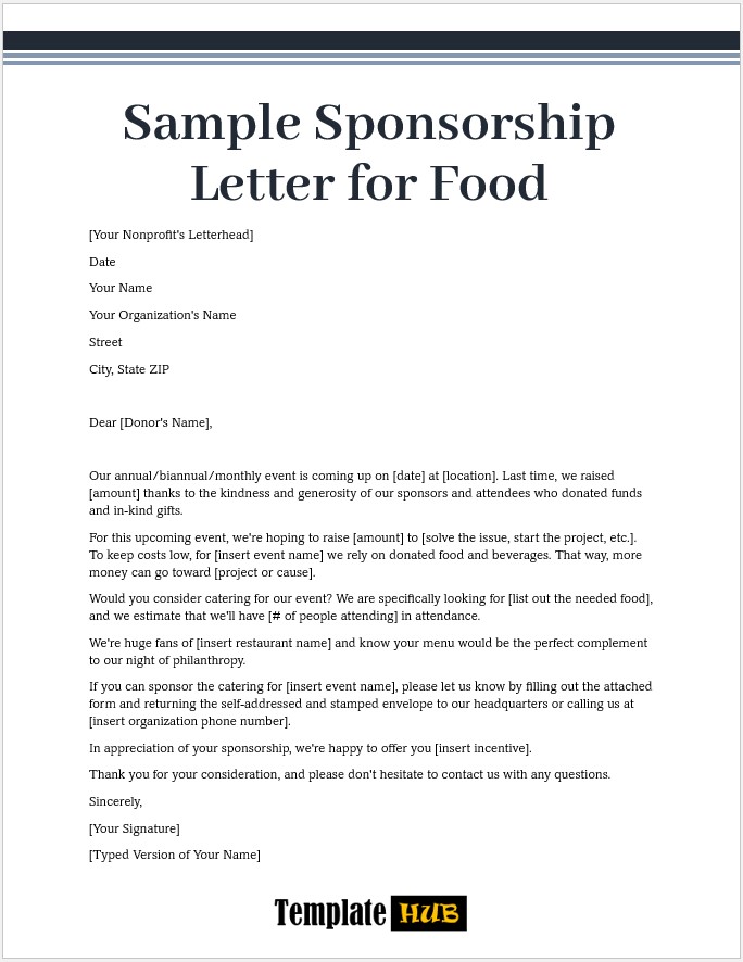 Sample Sponsorship Letter – For Food